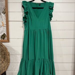 SHEIN Green Ruffle Midi Dress